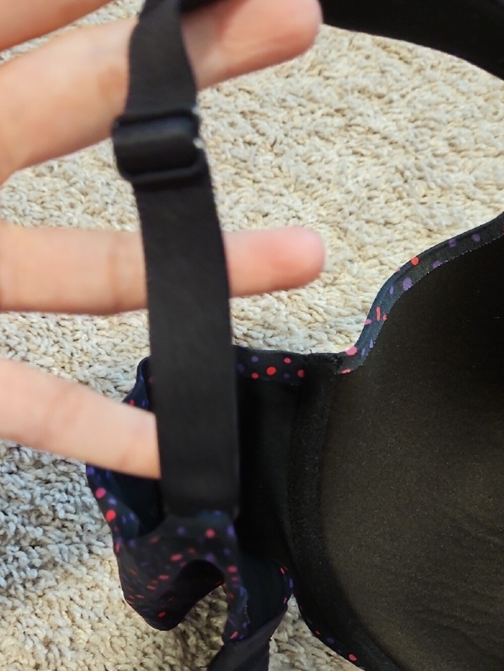Olga Black Molded Cup Bra with Pink and Purple Polka Dots 35145 - Picture 4 of 5
